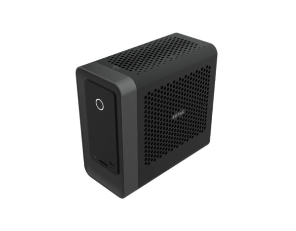 Front-right angle of ZOTAC MAGNUS ONE ERP54060C Mini PC (64GB RAM, 2TB SSD) - Black