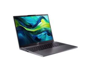 Front-left angled view of the Aspire Go 15-inch everyday laptop with WUXGA IPS display.