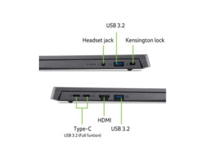 Close-up view of both left and right side ports of the Aspire Go 15-inch laptop with port labels visible.