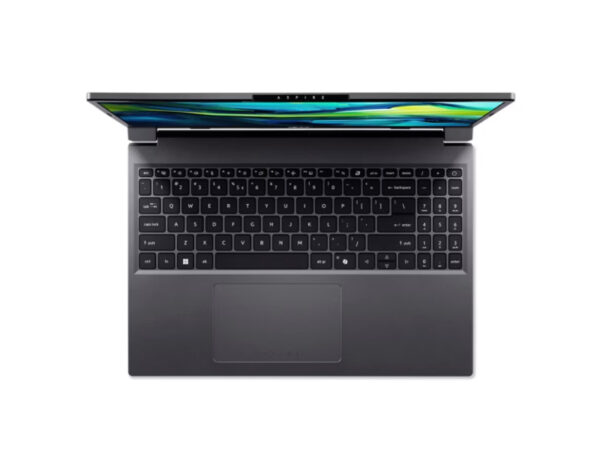 Top-down view of the Aspire Go 15-inch laptop, showcasing the outer lid and overall footprint.