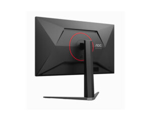 Back-left angled view of the AOC Q27G4S 27-inch QHD Fast IPS 300Hz G-Sync Compatible gaming monitor showing the rear panel and stand.