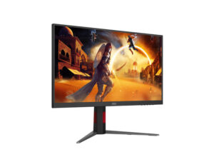 Front-left angled view of the AOC Q27G4S 27-inch QHD gaming monitor highlighting the slim bezels and vivid display.
