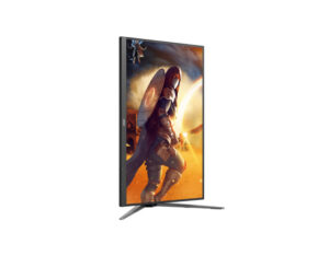 Front-left angled view of the AOC Q27G4S gaming monitor in vertical orientation.
