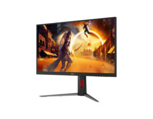 Front-right angled view of the AOC Q27G4S gaming monitor showing the screen and slim frame design.