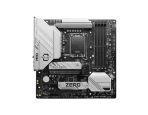 MSI B760M Project Zero motherboard only front view, micro-ATX Intel B760 chipset design with DDR5 memory slots