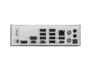 MSI MPG X870E Edge Ti WiFi AM5 ATX DDR5 gaming motherboard rear I/O ports view, showing USB, HDMI, DisplayPort, and WiFi