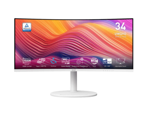 MSI Modern MD342CQPW monitor 34-inch UWQHD curved display white design