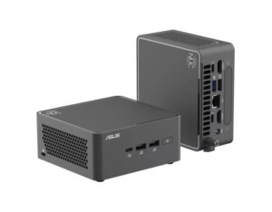ASUS NUC 15 Pro Tall C5-210H Intel Graphics Wi-Fi 7 mini PC front and rear view highlighting front ports and tall rear I/O.