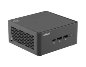 ASUS NUC 15 Pro Tall C5-210H Intel Graphics Wi-Fi 7 mini PC front left view with side vent grille and front USB ports visible.