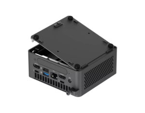 ASUS NUC 15 Pro Tall C5-210H Intel Graphics Wi-Fi 7 mini PC open chassis view with lifted top cover and internal layout.
