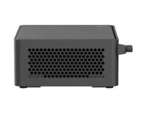 ASUS NUC 15 Pro Tall C5-210H Intel Graphics Wi-Fi 7 mini PC side vent view with honeycomb airflow pattern and power jack.