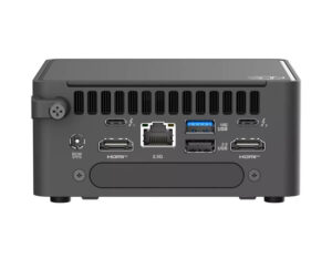 ASUS NUC 15 Pro Tall U7-255H Intel Arc GPU Wi-Fi 7 mini PC rear I/O view featuring HDMI, DisplayPort, Ethernet and multiple USB ports.