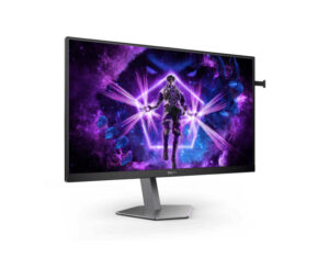AOC AG276FK 27 Inch FHD Fast IPS 520Hz 0.3ms gaming monitor front left angle view showing slim bezels.