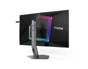 AOC AG276FK 27 Inch FHD Fast IPS 520Hz 0.3ms gaming monitor rear right angle view with stand and rear housing.