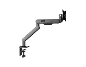 AOC AM406G aluminum alloy monitor arm - gray, extended position with VESA mount plate shown from left side view.