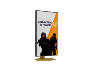 AOC CS25G 25 Inch Full HD 310Hz Fast IPS CS Mode gaming monitor vertical pivot front left view on adjustable stand.