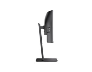 AOC CU34P3CV 34 Inch WQHD curved VA 100Hz USB-C 65W monitor side view showing ultrawide curve and stand depth.