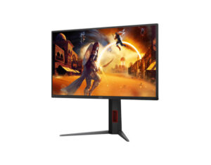 AOC Q25G4S 25 Inch QHD Fast IPS 320Hz gaming monitor front right angle view highlighting display and gaming stand.