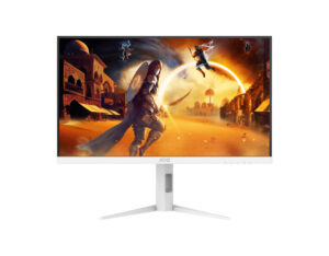 AOC Q27G4/WS 27 Inch QHD Fast IPS 200Hz DisplayHDR 400 gaming monitor front view on stand for smooth gameplay.