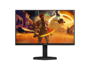 AOC Q27G4XY 27 Inch QHD 180Hz Fast VA Google Smart Gaming Monitor front view on stand for smooth gameplay and streaming.
