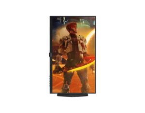 AOC Q27G4XY 27 Inch QHD 180Hz Fast VA Google Smart Gaming Monitor front vertical pivot view for portrait apps and chat.
