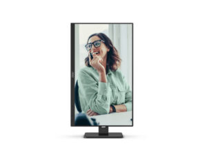 AOC Q27P3CV 27 Inch QHD IPS 75Hz USB-C 65W monitor front vertical pivot view for portrait documents and coding.