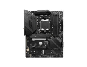 MSI MAG B650 TOMAHAWK WIFI ATX gaming motherboard front view, AMD B650 DDR5 board with robust cooling.