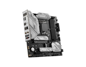 MSI MAG B760M MORTAR WIFI II mATX gaming motherboard front left angle view, PCIe layout, DDR5 slots and heatsinks.