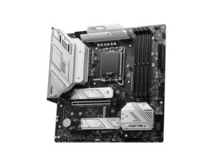 MSI MAG B760M MORTAR WIFI II mATX gaming motherboard front right angle view, DDR5 slots and silver heatsinks.