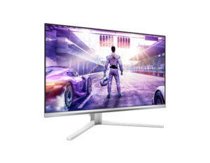 Philips Evnia 27M2N8500X 27 Inch Quad HD QD-OLED 500Hz gaming monitor front left angle view in white finish