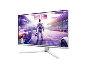 Philips Evnia 27M2N8500X 27 Inch Quad HD QD-OLED 500Hz gaming monitor front right angle view in white finish