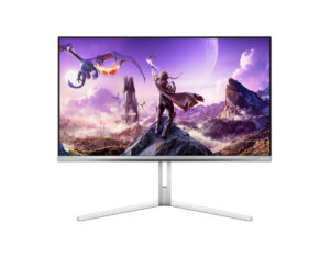 Philips Evnia 27M2N8800 27 Inch 4K UHD QD OLED 240Hz white gaming monitor, front view with white stand.