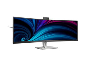 Philips 49B2U5900CH 49-inch Dual Quad HD VA 75Hz curved monitor front left angle view with silver stand.