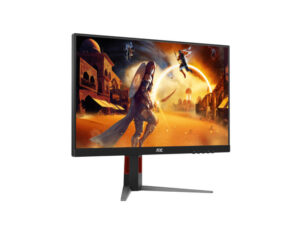 AOC Q27G4/D 27 Inch Quad HD Fast IPS 200Hz Gaming Monitor - Front Left Angle View. Slim bezels and V-stand design.