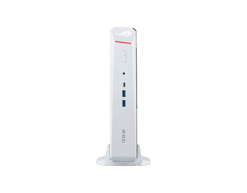 asus-rog-nuc-16-u9-290hx-rtx5070ti-front-straight-vertical ASUS ROG NUC 16 Gaming Mini PC straight front vertical view showing upright ROG chassis
