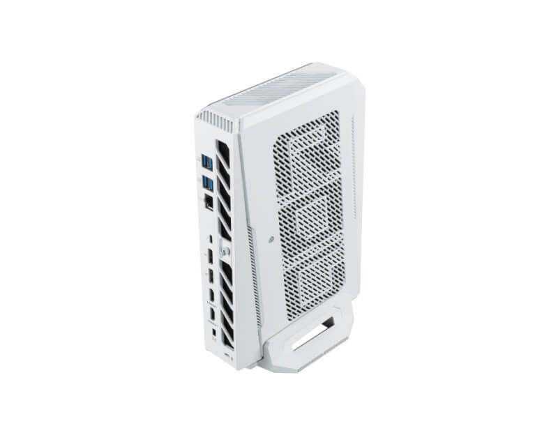 asus-rog-nuc-16-u9-290hx-rtx5070ti-rear-ports-side-vent-angle ASUS ROG NUC 16 Gaming Mini PC rear ports and side vent angled view showing cooling design