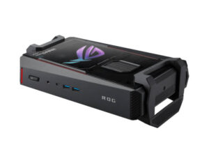 ASUS ROG NUC 16 Gaming Mini PC front-right top view showing compact black chassis